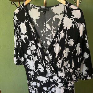 Lane Bryant Black & White Floral Faux Wrap Dress – Ruffled Hem – Size 18/20